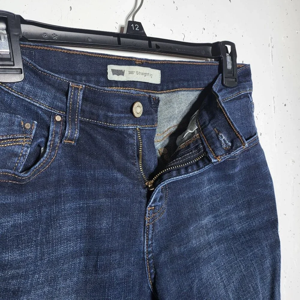 Levi's Womens 505 Straight Leg Dark Wash Mid Rise‎ Denim Blue Jeans 27/30 Casual